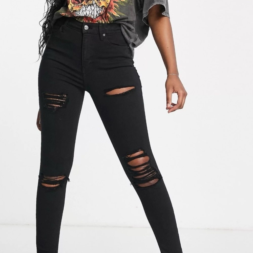 Topshop Jamie Black Distressed Skinny Jeans